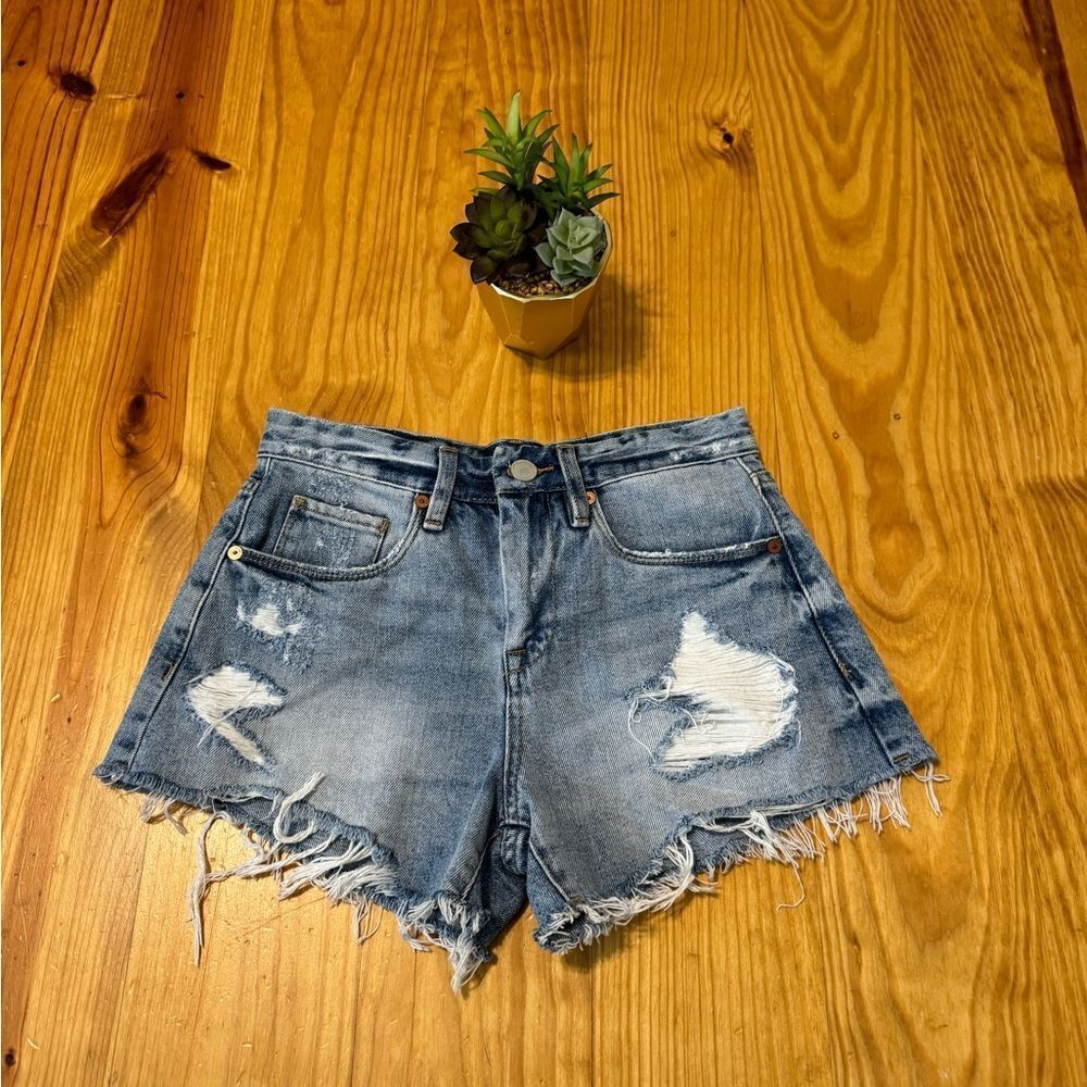 BLANKNYC The Barrow Vintage High-Rise Jean Shorts Women's 24 Blue Distressed